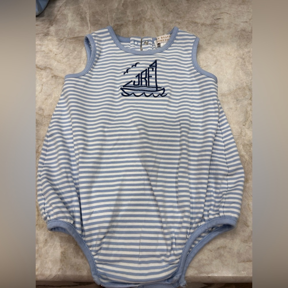 Blue and White Striped Baby Romper